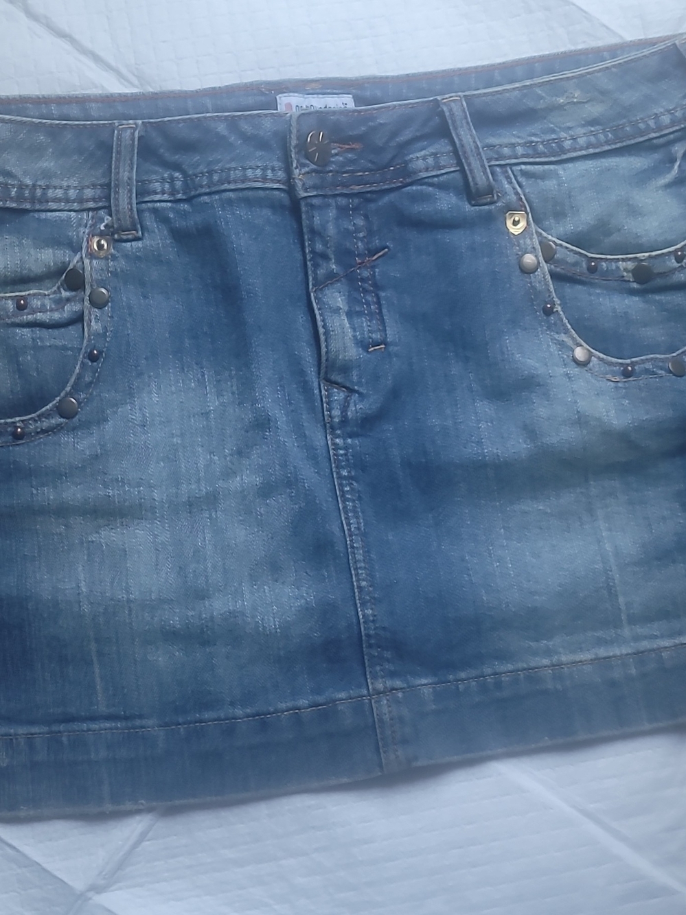 No Boundaries Blue Denim Mini Skirt with Stud Accents